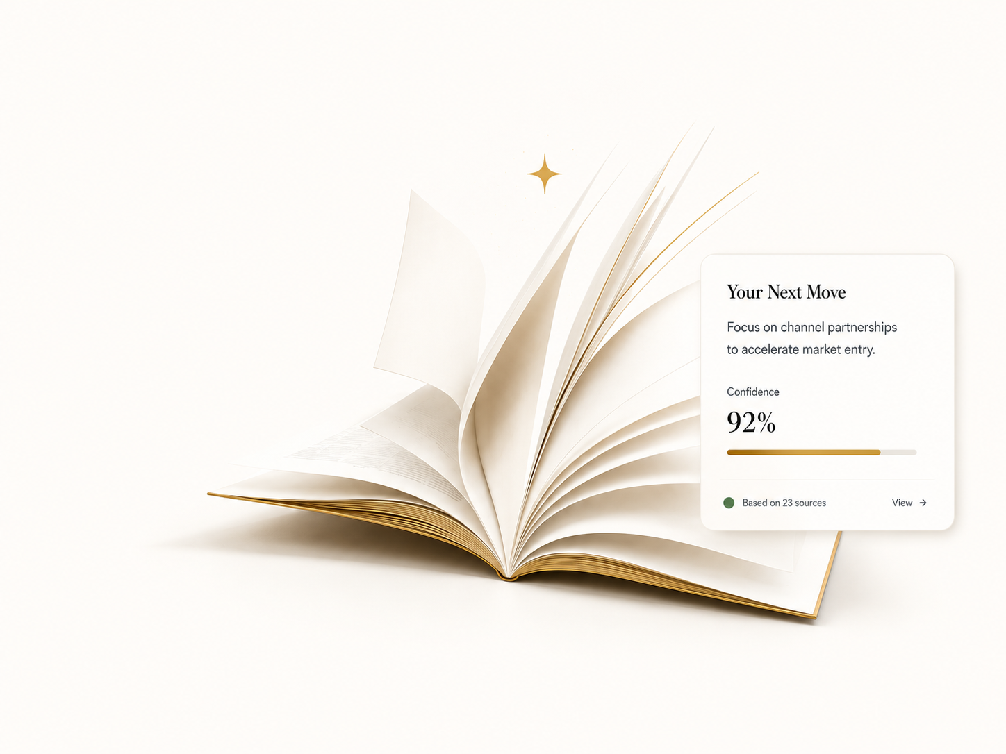 Open book with pages fanning out and a small gold star, symbolising insight